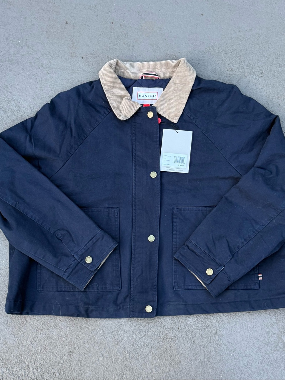 NWT Hunter Original Navy Cotton Hunting Barn Jacket Corduroy Collar Women’s M